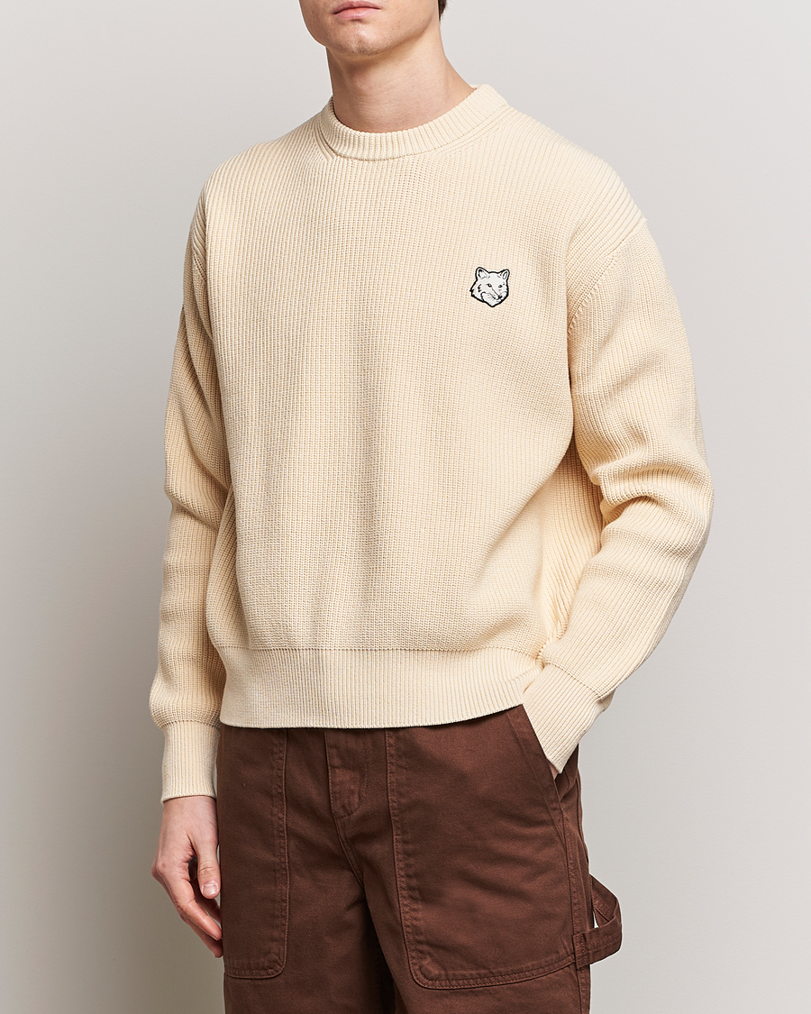 Men | Sweaters & Knitwear | Maison Kitsuné | Tonal Fox Ribbed Crew Neck Paper