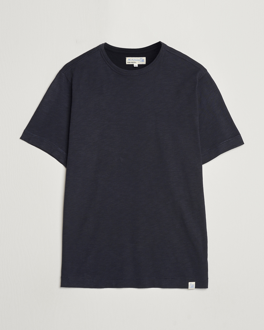 Men | T-Shirts | Merz b. Schwanen | Organic Pima Cotton Slub Crew Neck T-Shirt Dark Navy