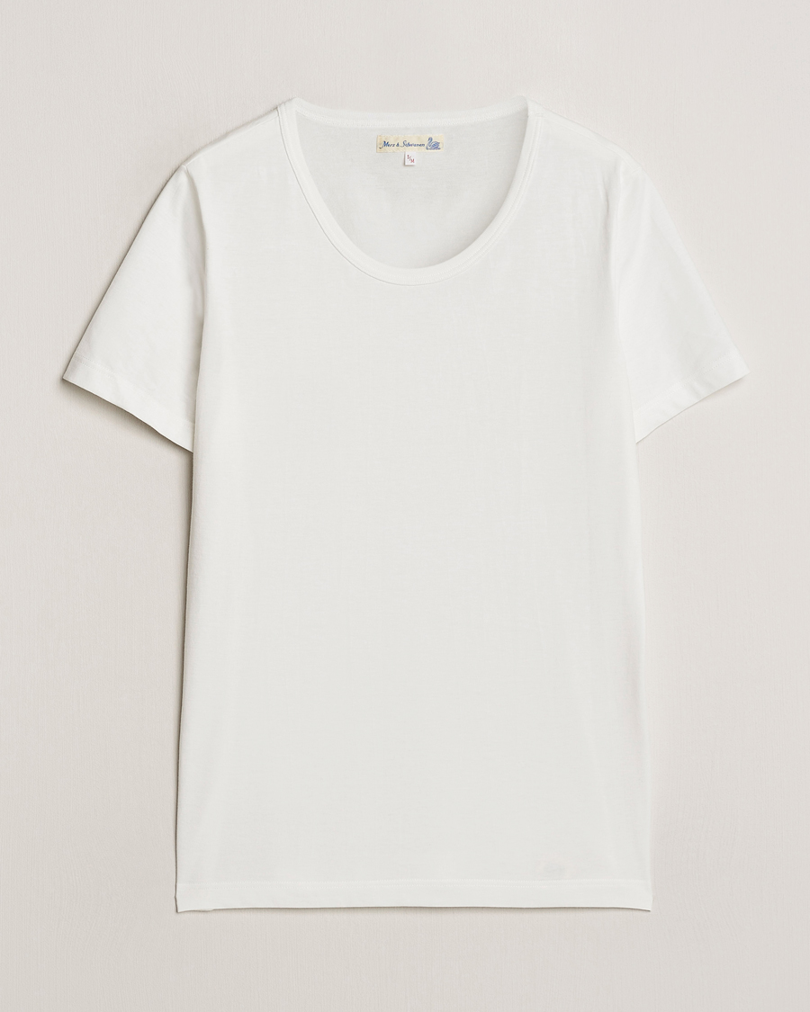 Men | T-Shirts | Merz b. Schwanen | 1970s Classic Loopwheeled V-Neck T-Shirt White