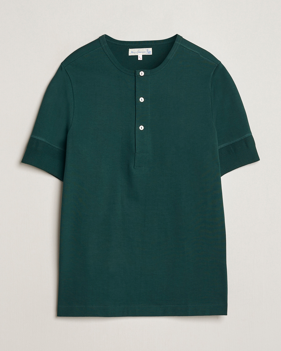 Men | T-Shirts | Merz b. Schwanen | Short Sleeve Organic Cotton Henley Classic Green