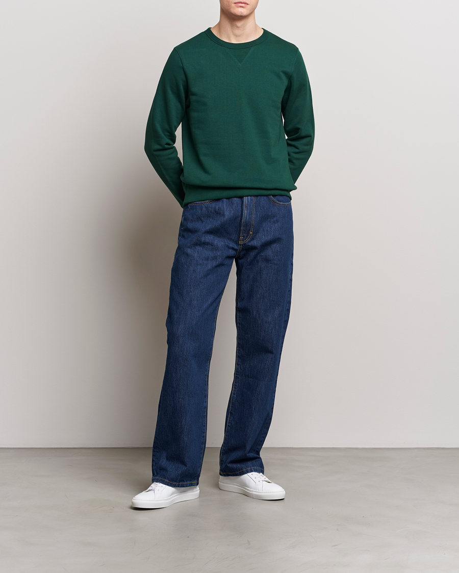 Men | Sweaters & Knitwear | Merz b. Schwanen | Organic Cotton Crew Neck Sweatshirt Classic Green