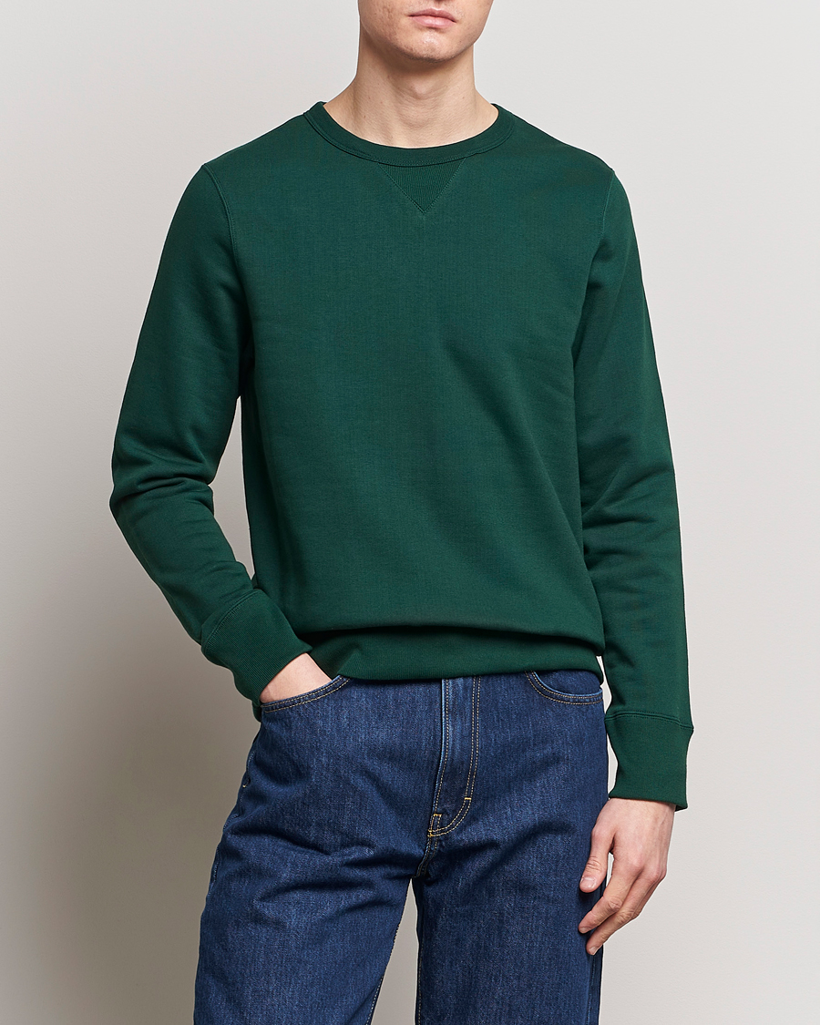 Men | Sweaters & Knitwear | Merz b. Schwanen | Organic Cotton Crew Neck Sweatshirt Classic Green