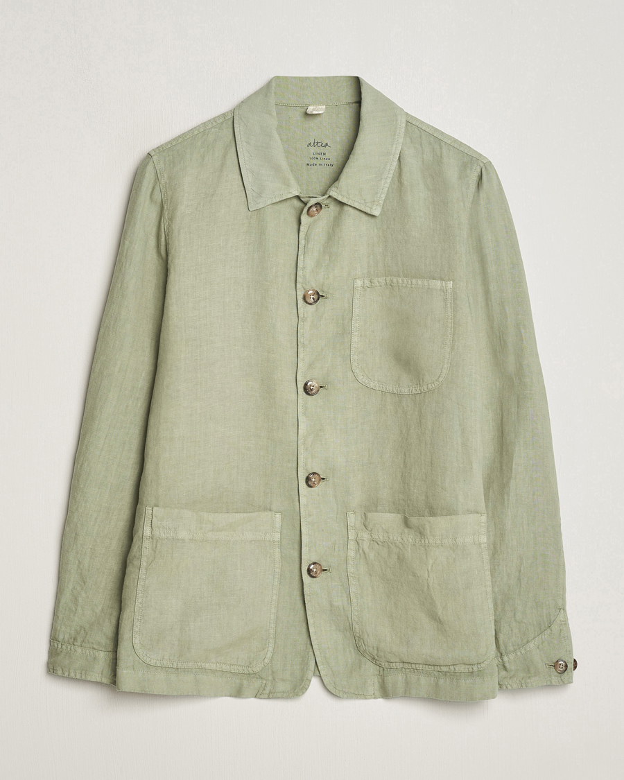 Men | Shirts | Altea | Linen Shirt Jacket Olive