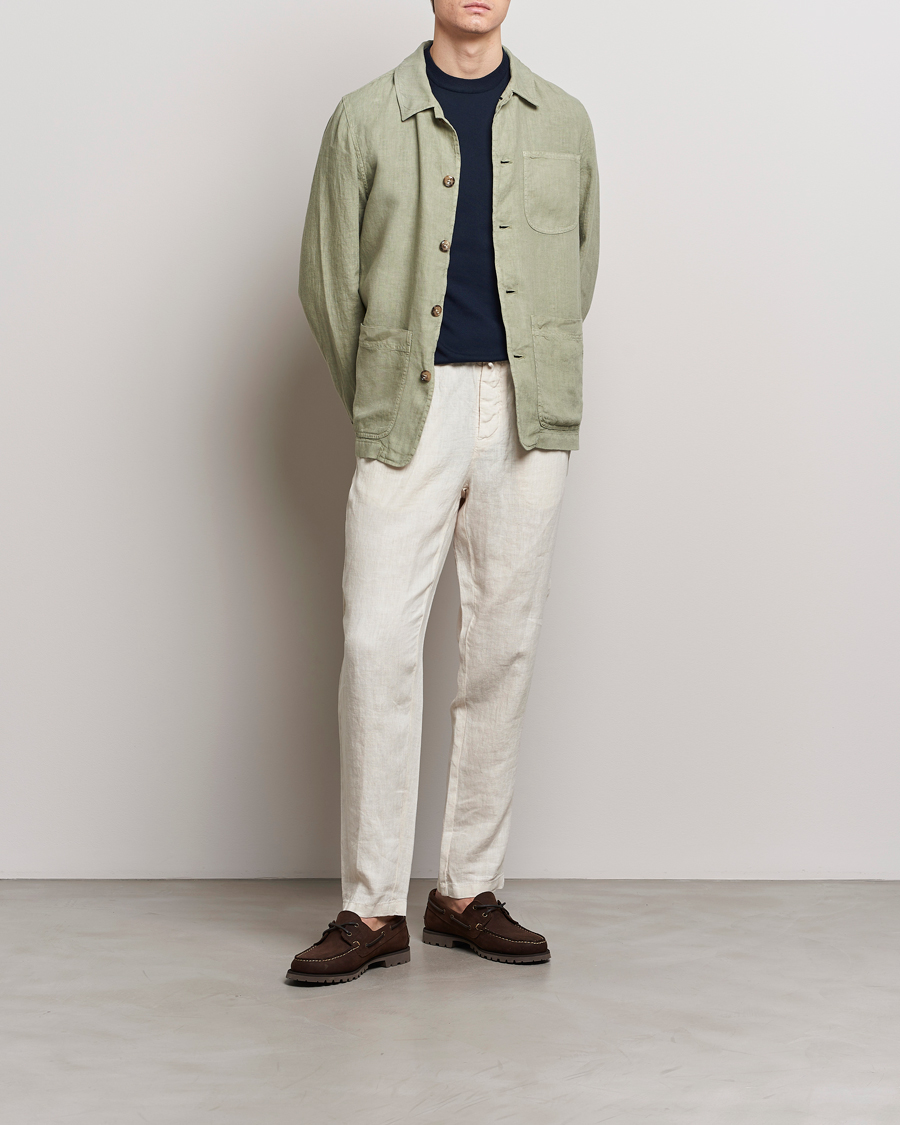 Men | Shirts | Altea | Linen Shirt Jacket Olive