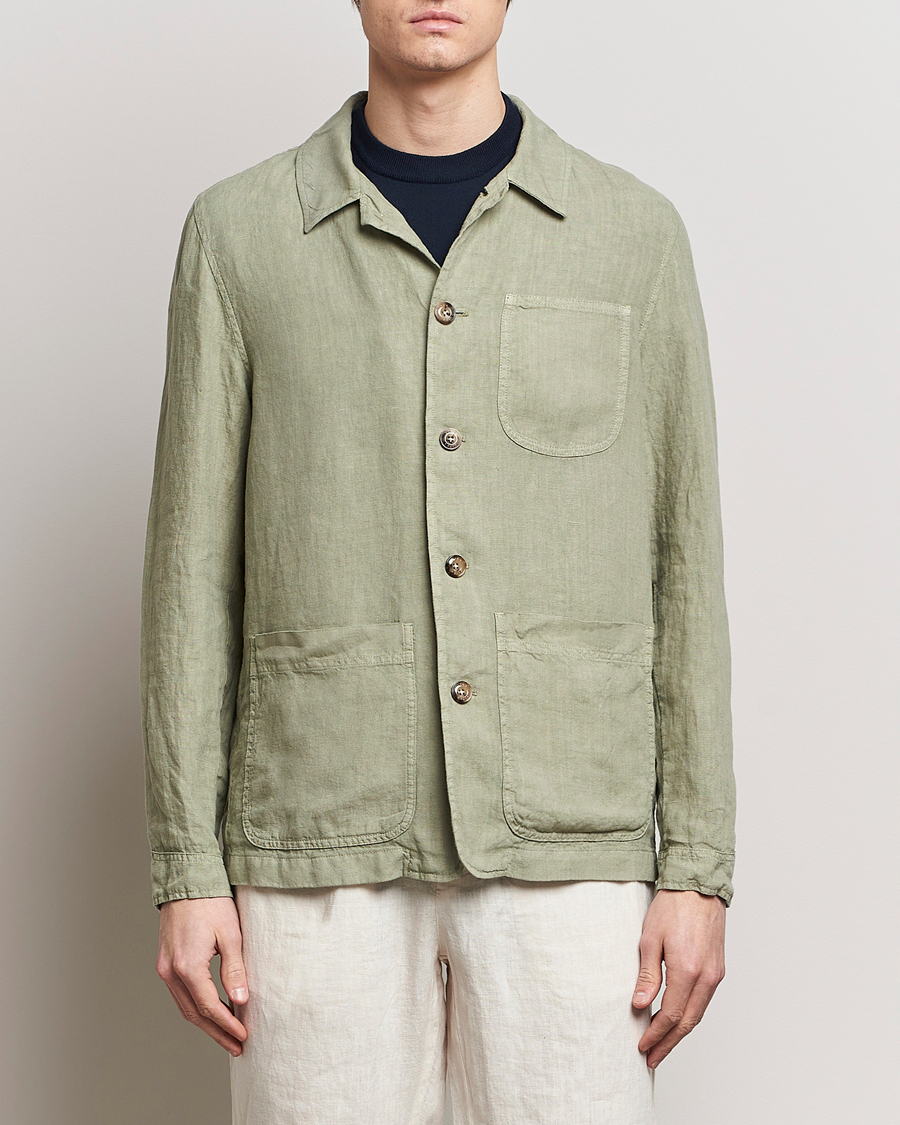 Men | Shirts | Altea | Linen Shirt Jacket Olive