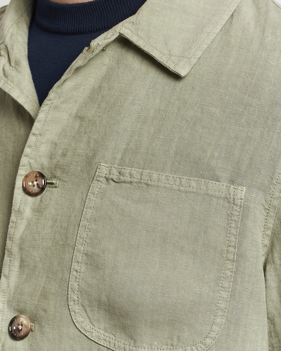 Men | Shirts | Altea | Linen Shirt Jacket Olive