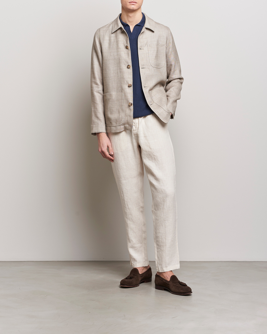Men | Trousers | Altea | Linen Drawstring Pants Beige