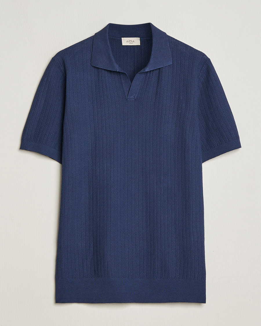 Men | Polo Shirts | Altea | Knitted Chevron Polo Navy