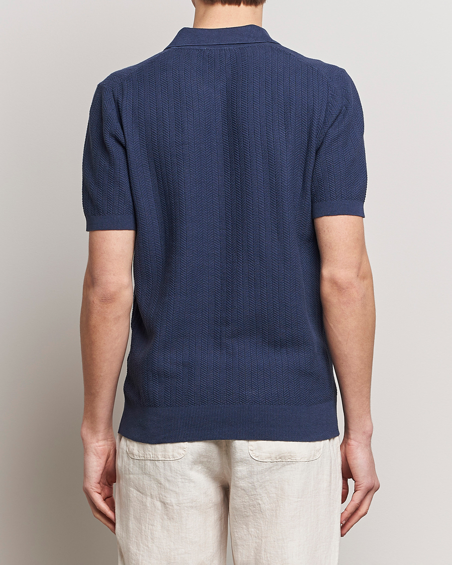 Men | Polo Shirts | Altea | Knitted Chevron Polo Navy