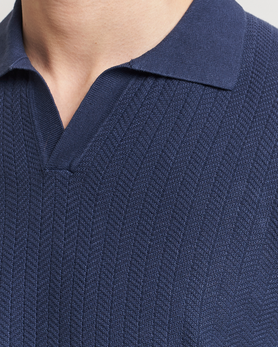 Men | Polo Shirts | Altea | Knitted Chevron Polo Navy