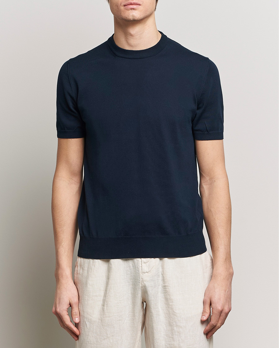 Men | T-Shirts | Altea | Extrafine Cotton Knit T-Shirt Navy