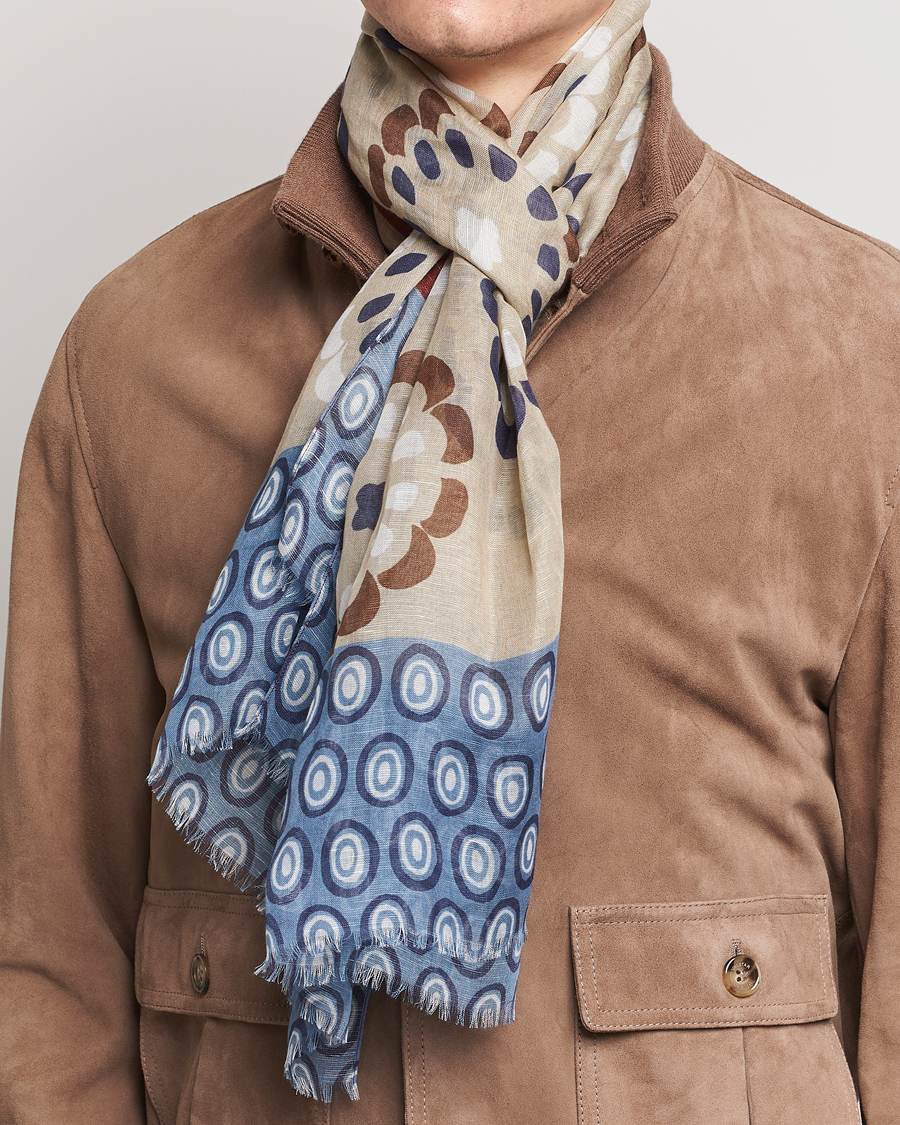Men | Altea Printed Linen Scarf Beige/Burgundy | Altea | Printed Linen Scarf Beige/Burgundy