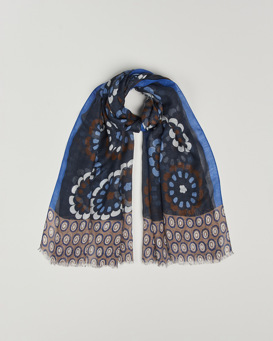 Men | Altea Printed Linen Scarf Blue/Beige | Altea | Printed Linen Scarf Blue/Beige