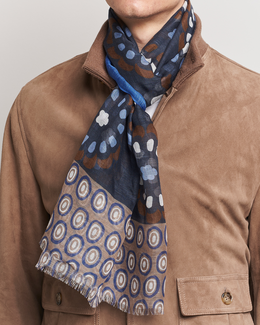Men | Altea Printed Linen Scarf Blue/Beige | Altea | Printed Linen Scarf Blue/Beige