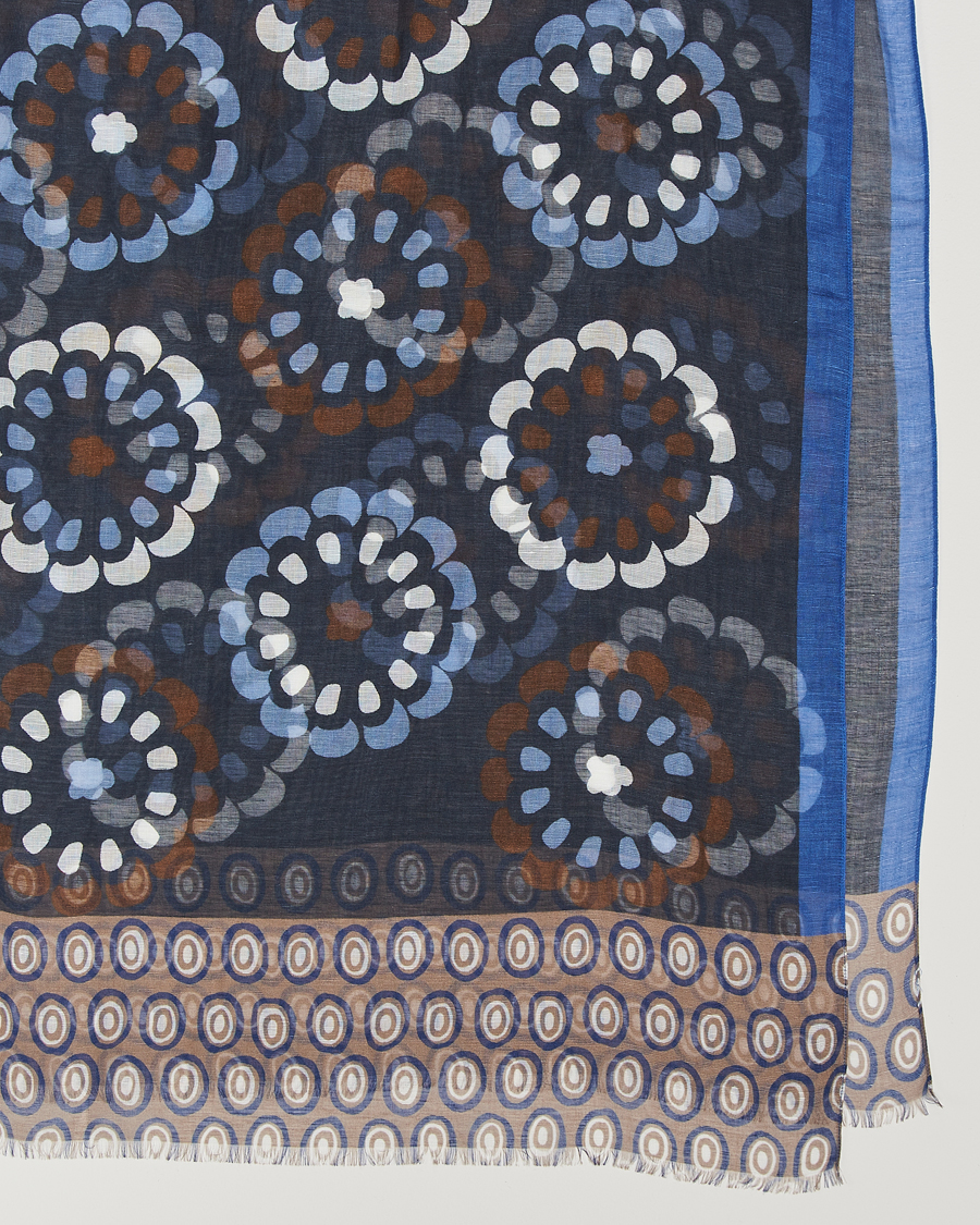 Men | Altea Printed Linen Scarf Blue/Beige | Altea | Printed Linen Scarf Blue/Beige