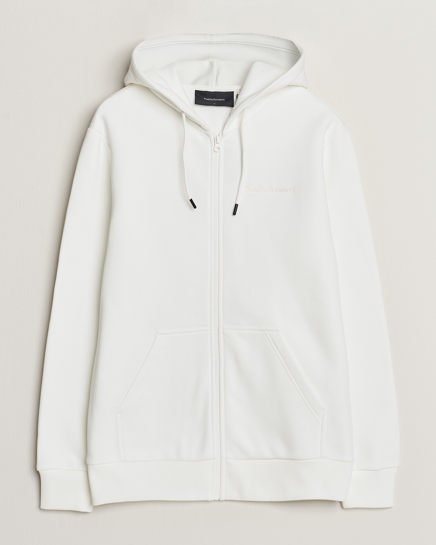 Men | Sweaters & Knitwear | Peak Performance | Original Logo Full Zip Hoodie Off White