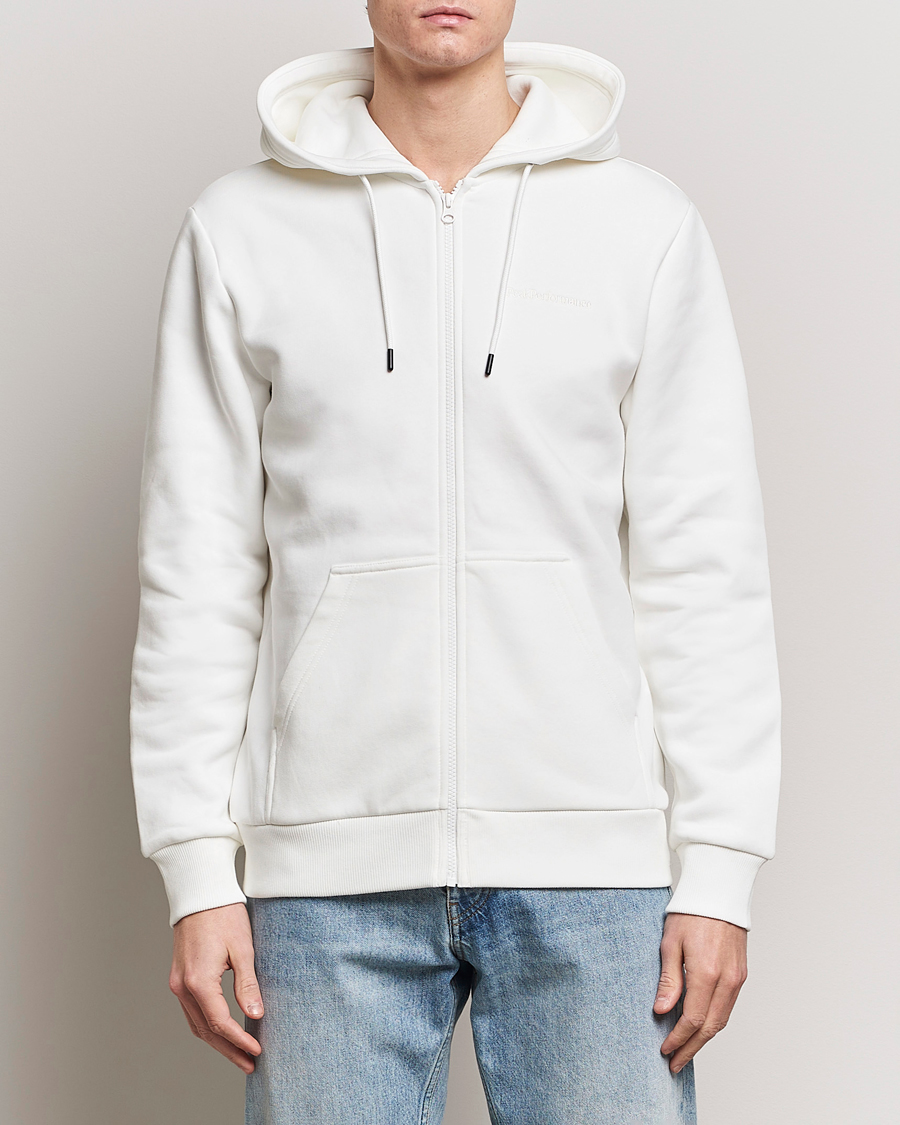 Men | Sweaters & Knitwear | Peak Performance | Original Logo Full Zip Hoodie Off White