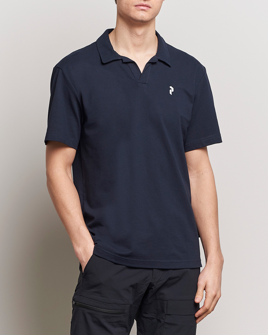 Men | Polo Shirts | Peak Performance | Cotton Coolmax Open Collar Polo Salute Blue