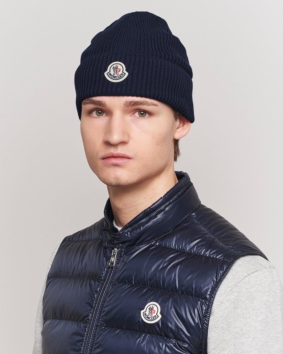 Herr | Accessoarer | Moncler | Ribbed Wool Beanie Navy