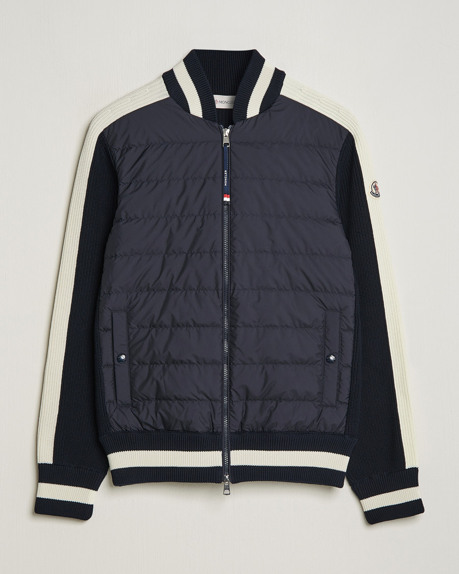 Men | Sweaters & Knitwear | Moncler | Contrast Rib Padded Cardigan Navy