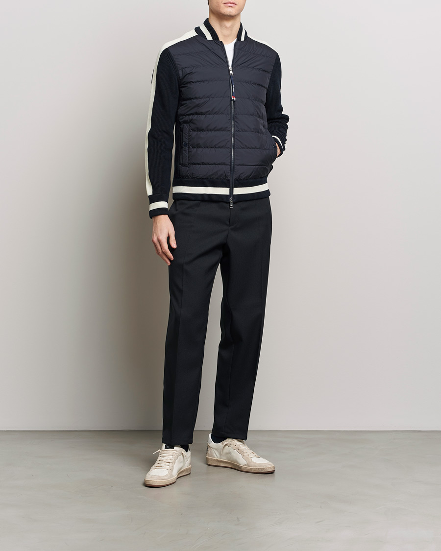 Men | Sweaters & Knitwear | Moncler | Contrast Rib Padded Cardigan Navy