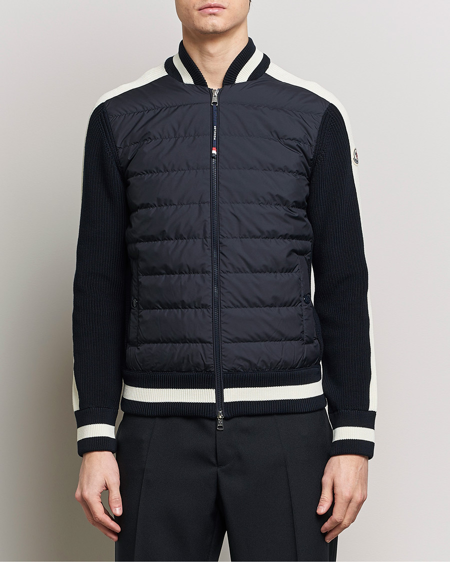 Men | Sweaters & Knitwear | Moncler | Contrast Rib Padded Cardigan Navy