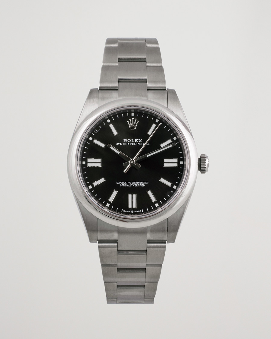 Men | Rolex Pre-Owned Oyster Perpetual 124300 Black Silver | Rolex Pre-Owned | Oyster Perpetual 124300 Black Silver