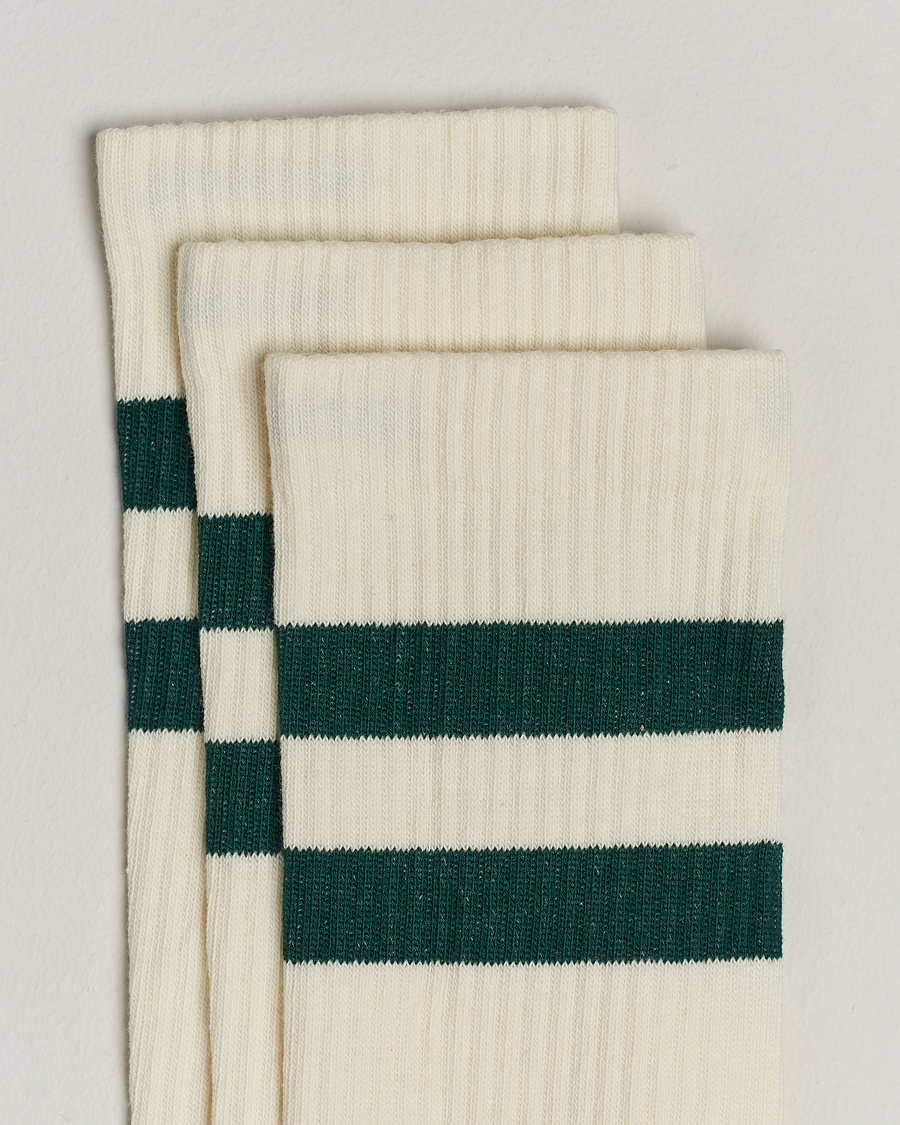 Men | Clothing | Sweyd | 3-Pack Two Stripe Cotton Socks White/Green