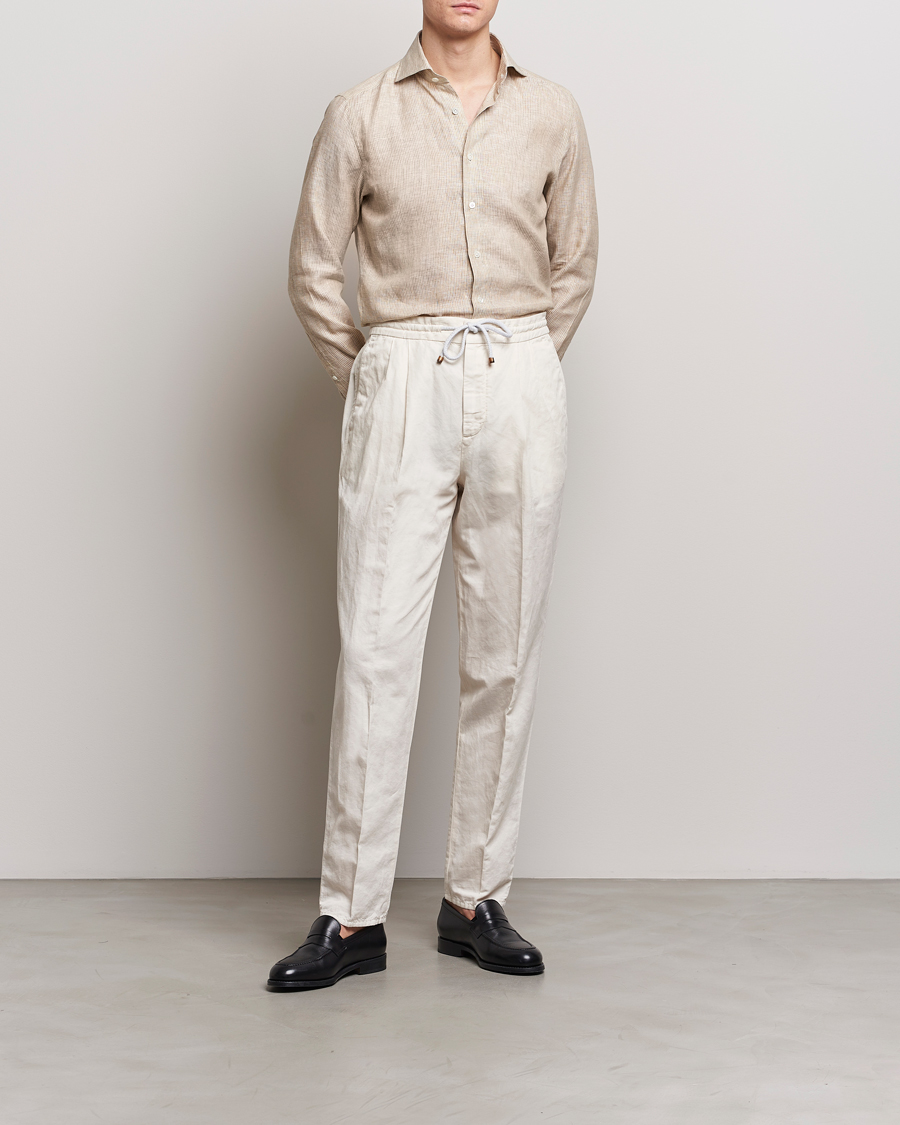 Men | Shirts | 100Hands | Striped Linen Shirt Brown