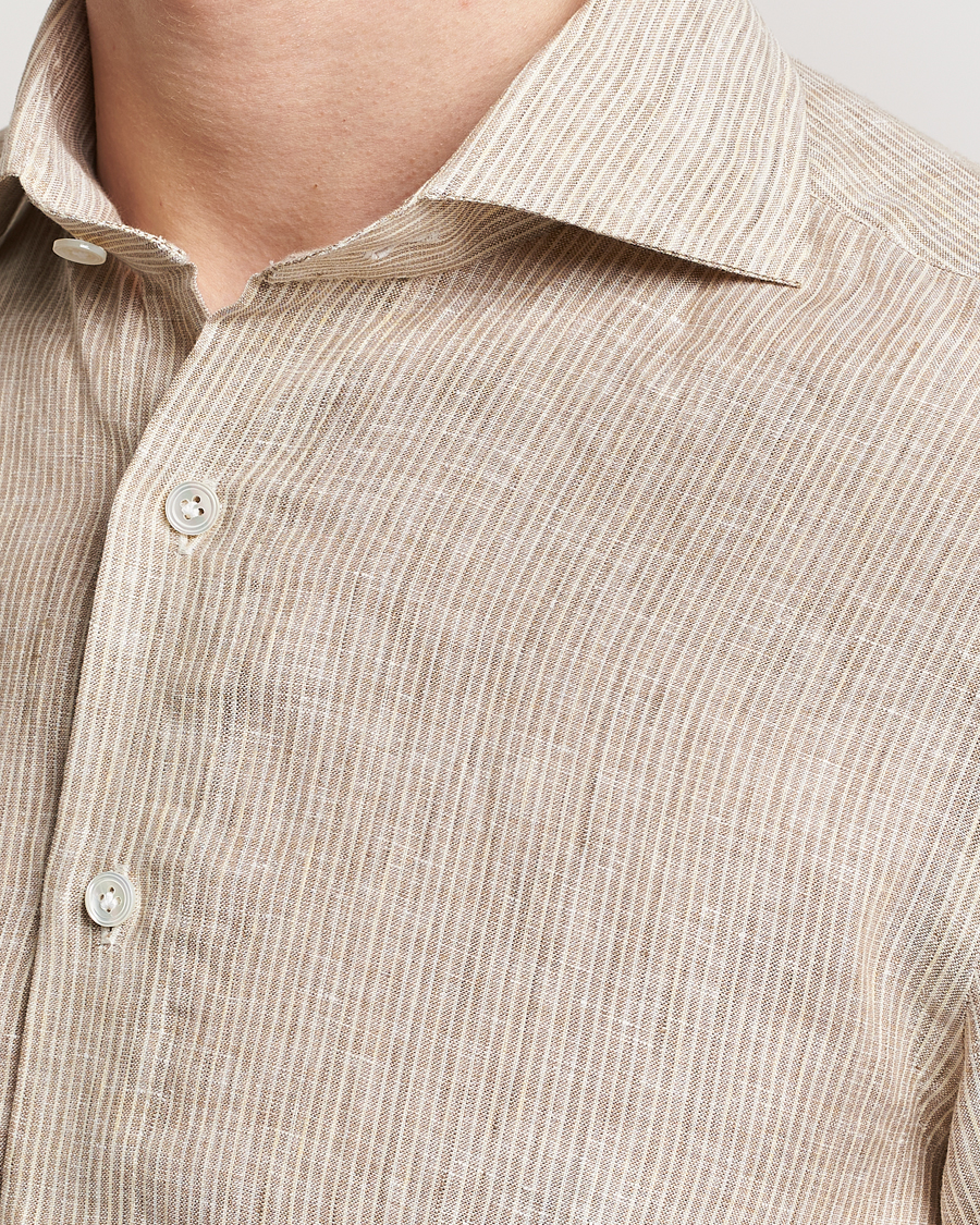 Men | Shirts | 100Hands | Striped Linen Shirt Brown