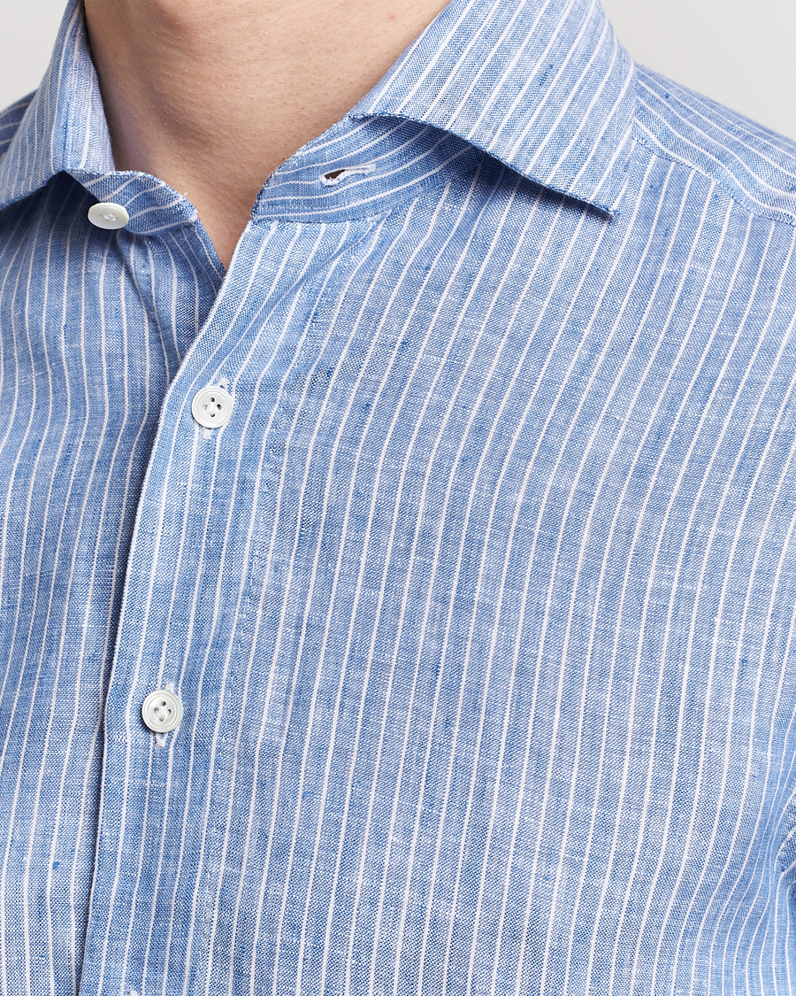 Men | Shirts | 100Hands | Striped Linen Shirt Navy