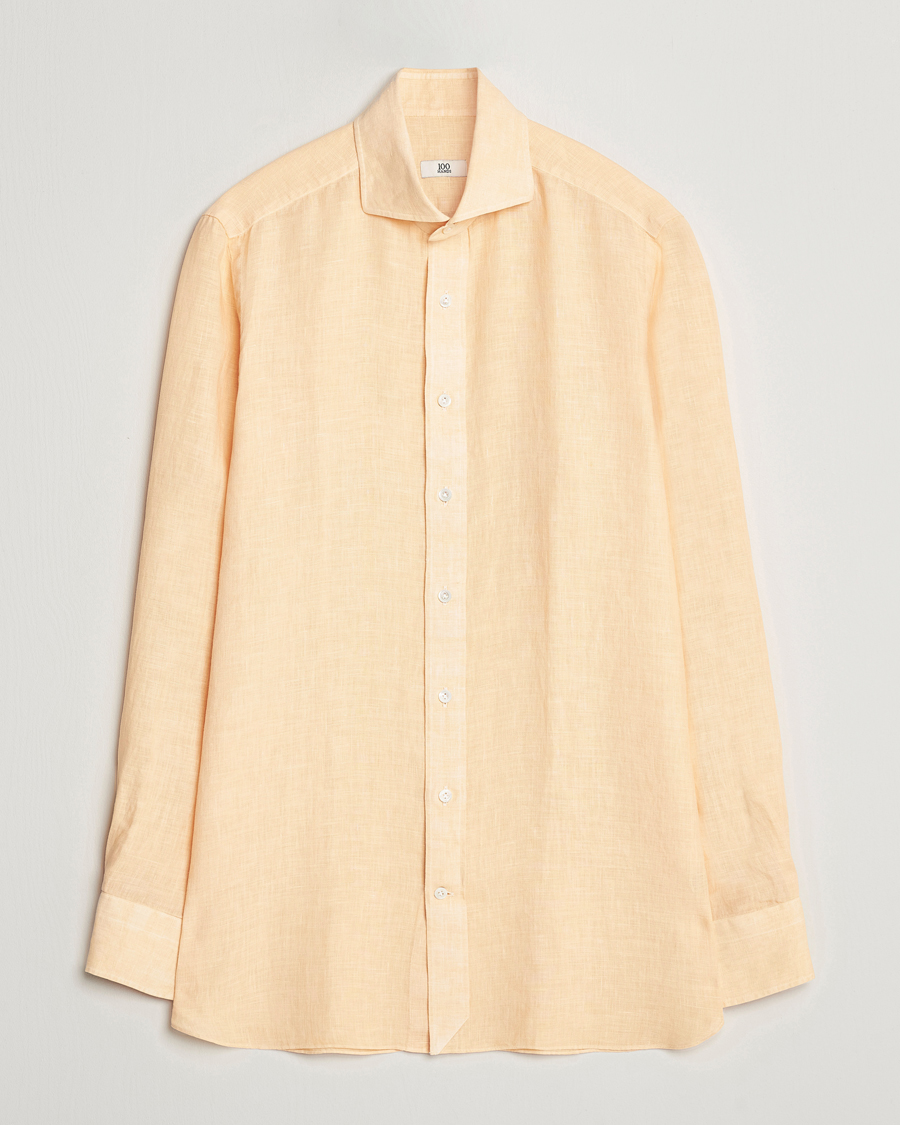 Men | Shirts | 100Hands | Natural Stone Washed Linen Shirt Peach