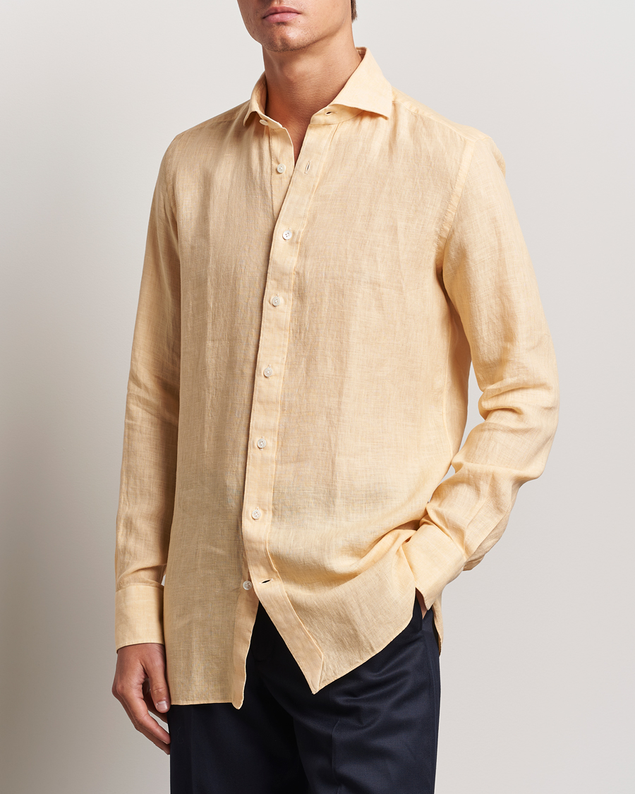 Men | Shirts | 100Hands | Natural Stone Washed Linen Shirt Peach