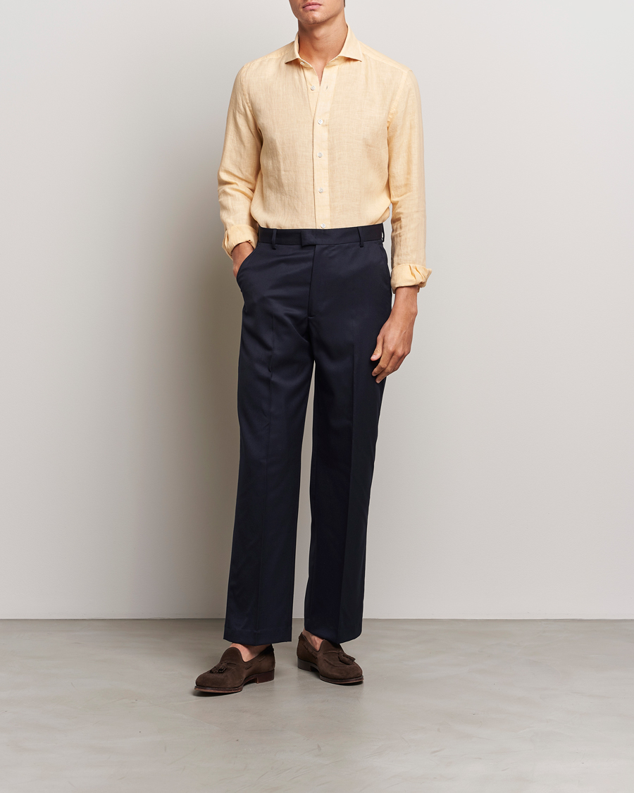 Men | Shirts | 100Hands | Natural Stone Washed Linen Shirt Peach