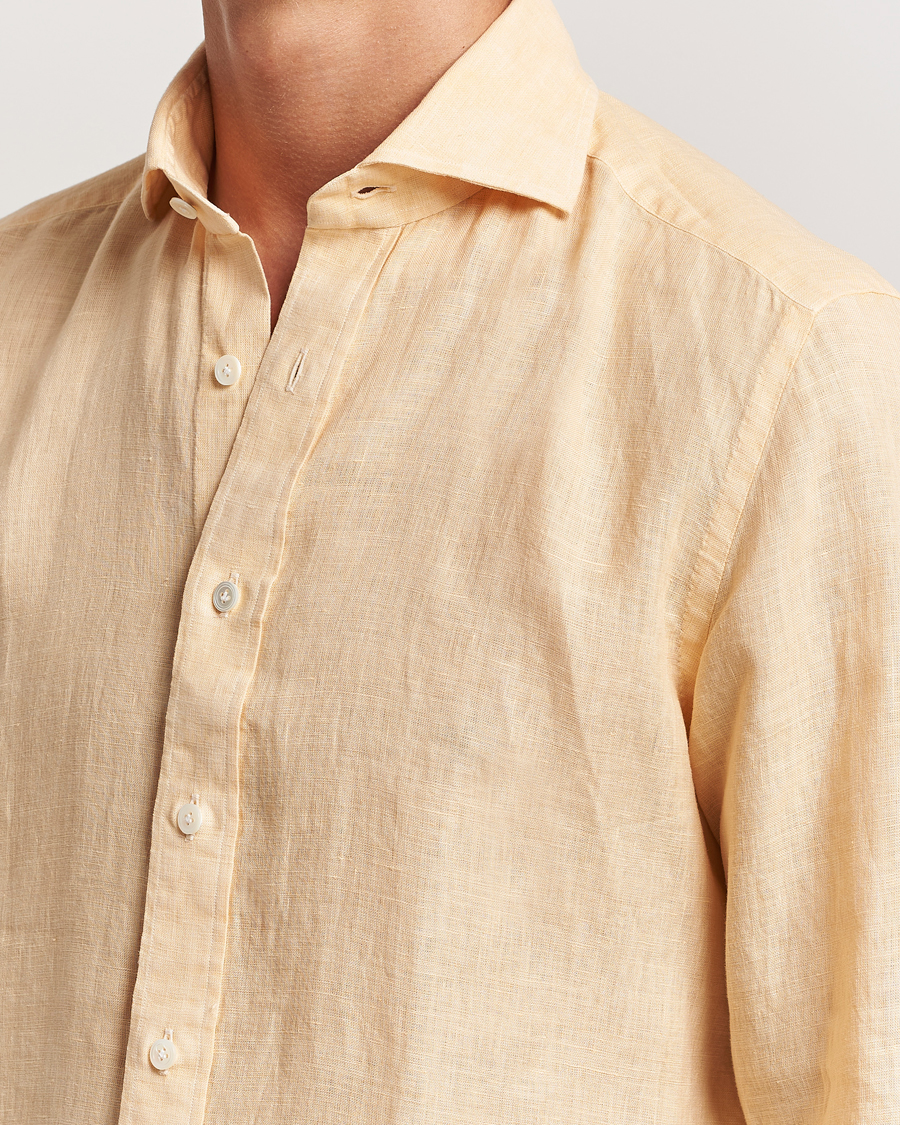 Men | Shirts | 100Hands | Natural Stone Washed Linen Shirt Peach