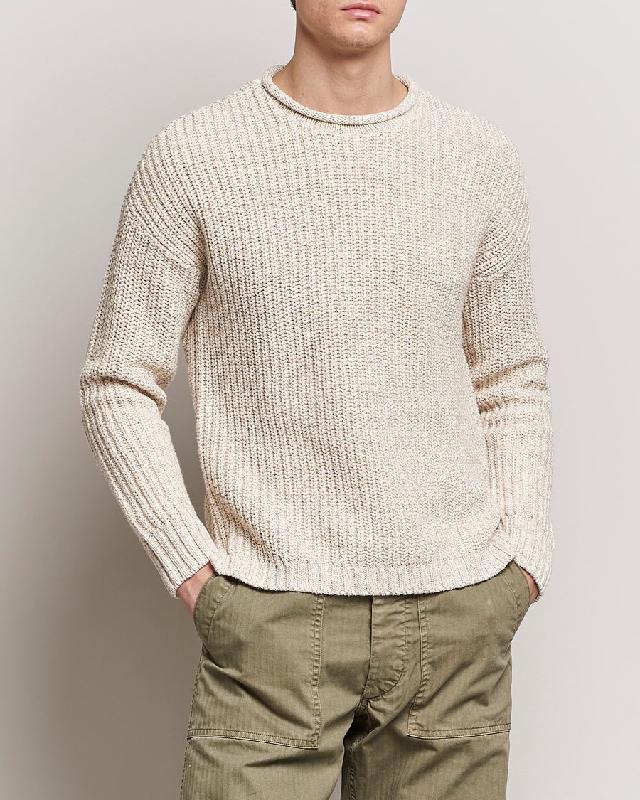 Men | Knitted Jumpers | RRL | Cotton/Linen Crew Neck Pullover Raw White