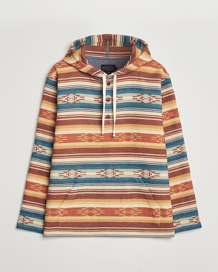 Men | Sweaters & Knitwear | Pendleton | Driftwood Hoody Azure/Brown Stripe