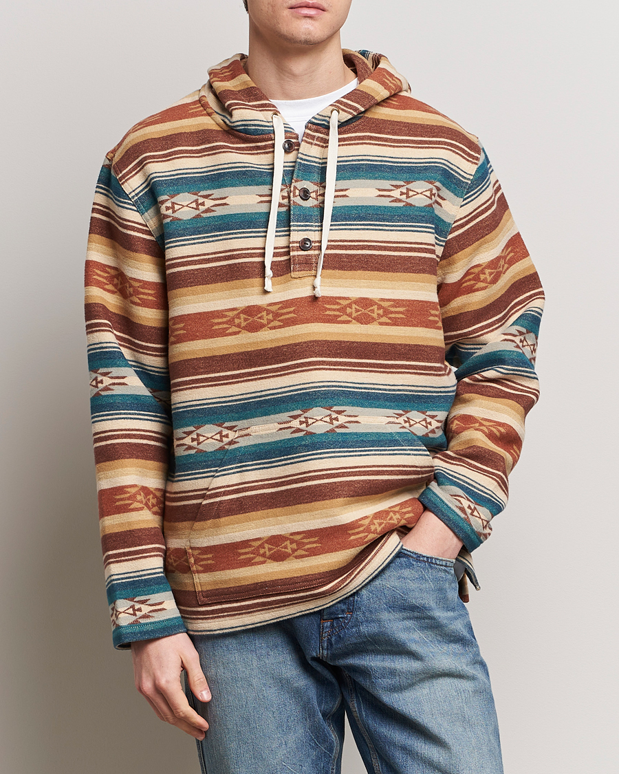 Men | Hooded Sweatshirts | Pendleton | Driftwood Hoody Azure/Brown Stripe