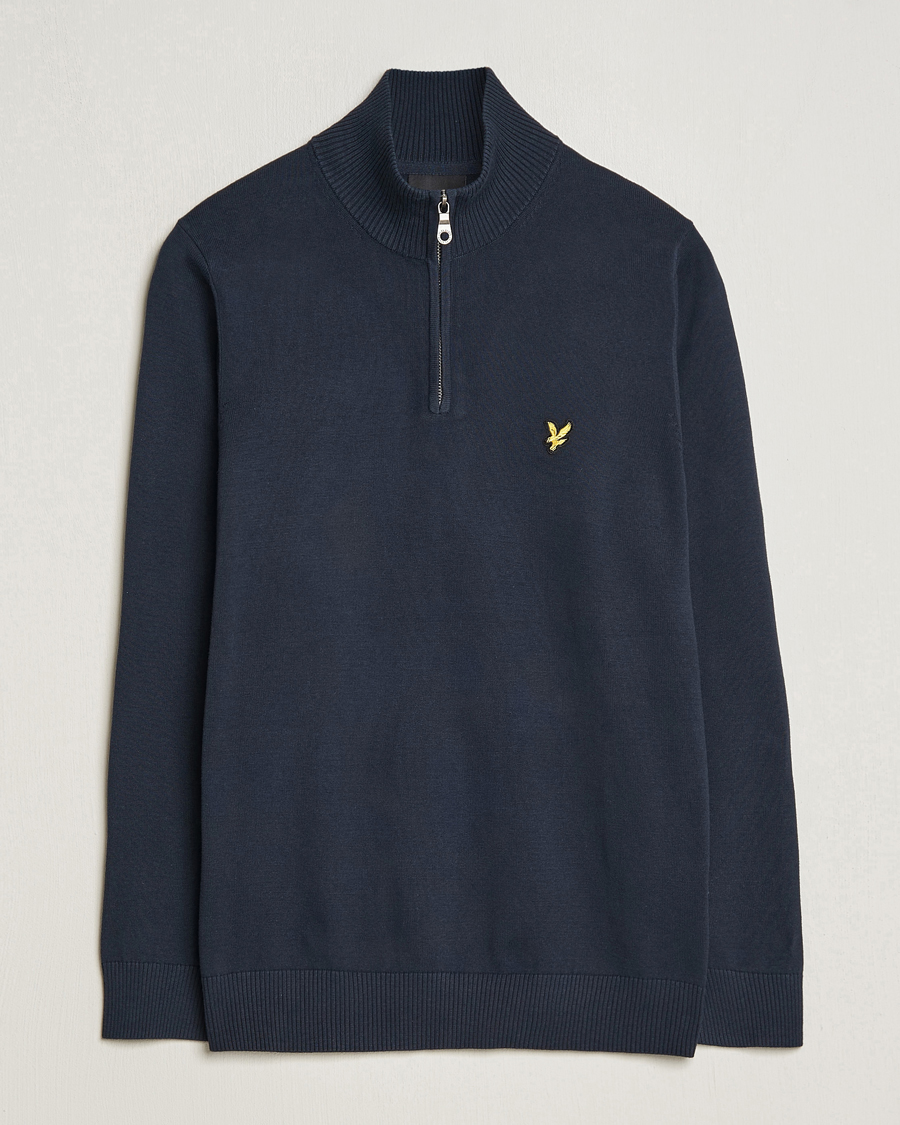 Men | Sweaters & Knitwear | Lyle & Scott | Cotton Knitted Half Zip Dark Navy