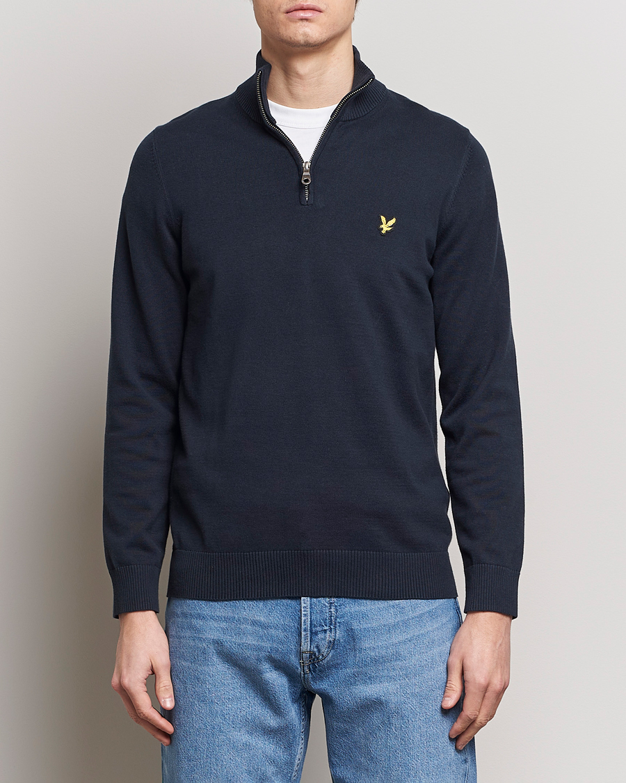 Men | Sweaters & Knitwear | Lyle & Scott | Cotton Knitted Half Zip Dark Navy
