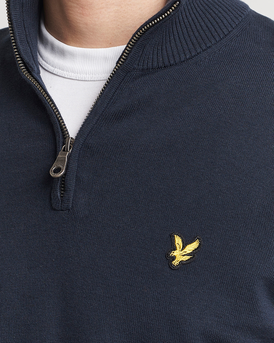 Men | Sweaters & Knitwear | Lyle & Scott | Cotton Knitted Half Zip Dark Navy