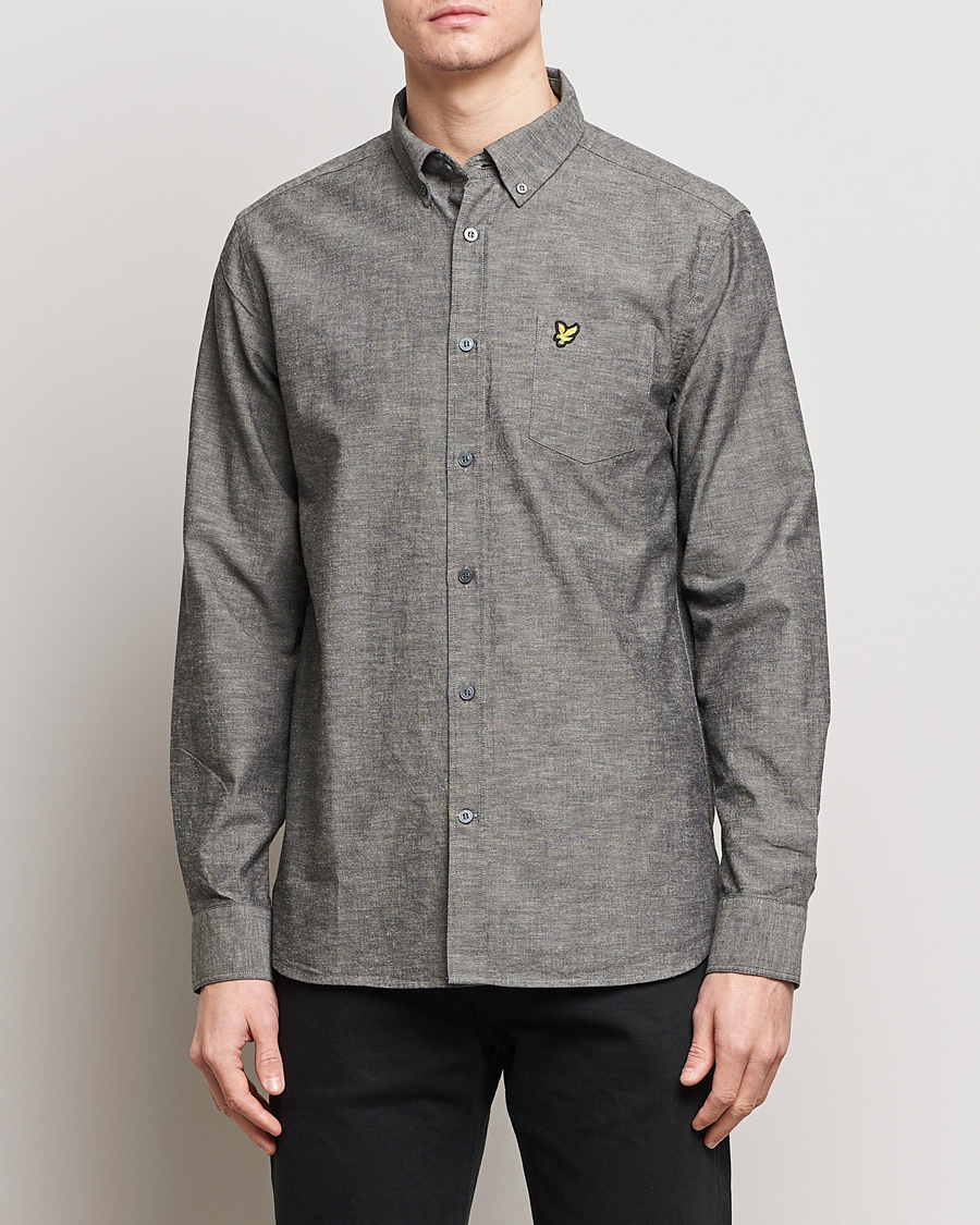 Men | Linen Shirts | Lyle & Scott | Linen Button Down Shirt Grey Melange