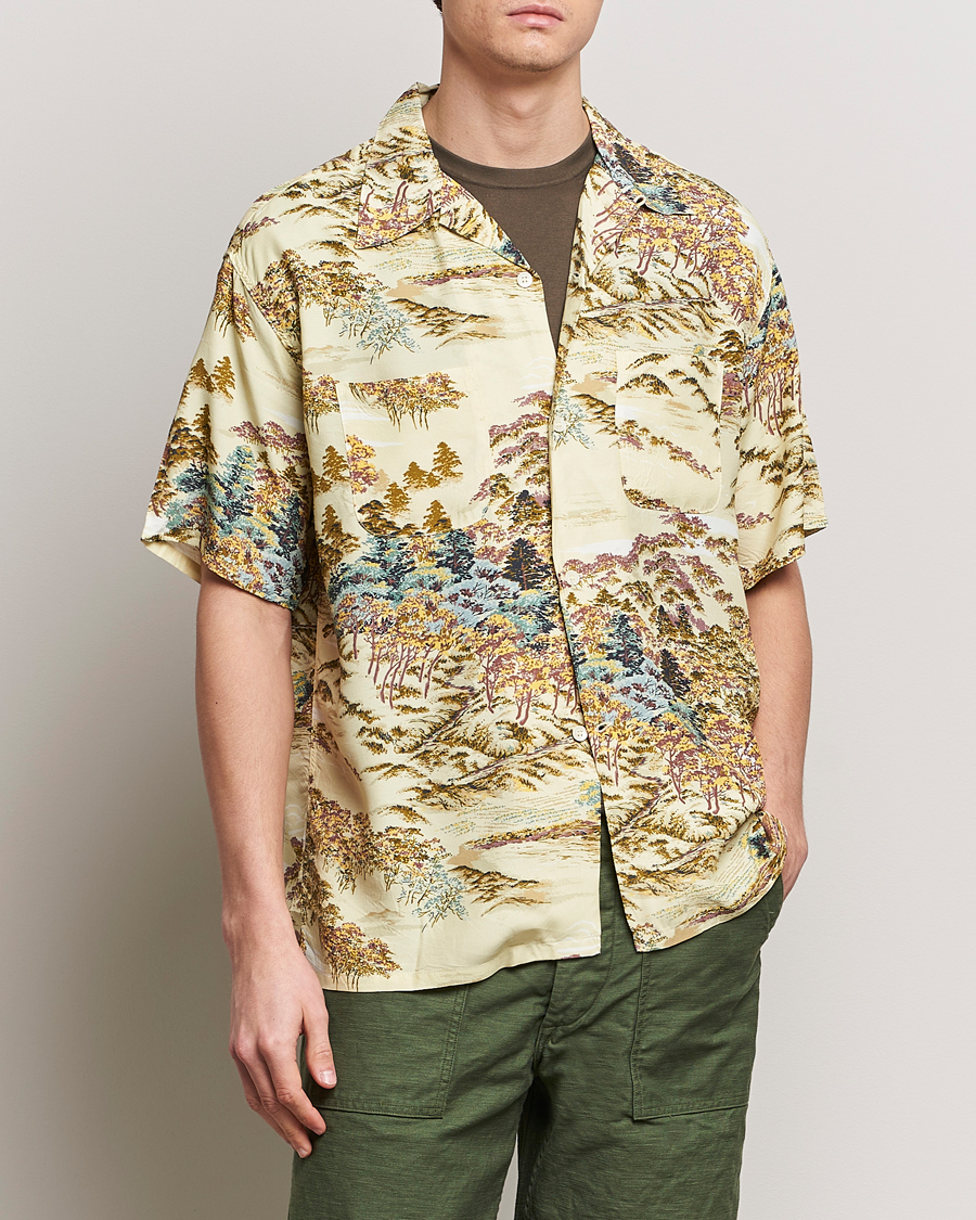 Men | Shirts | orSlow | Printed Rayon Camp Shirt Yellow