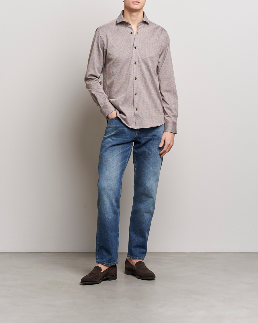 Men | Shirts | BOSS BLACK | Hal Cotton Jersey Shirt Open Brown