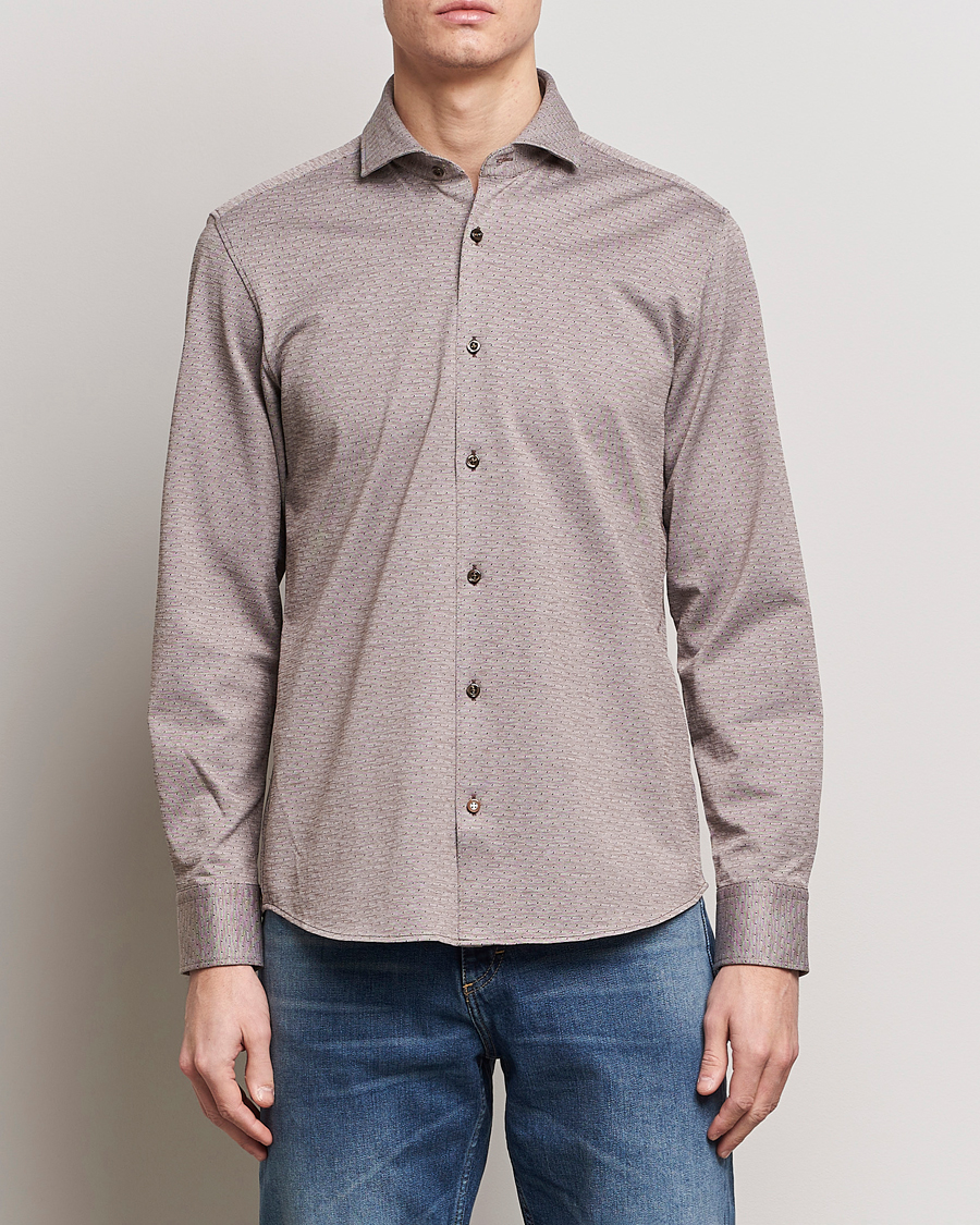 Men | Shirts | BOSS BLACK | Hal Cotton Jersey Shirt Open Brown