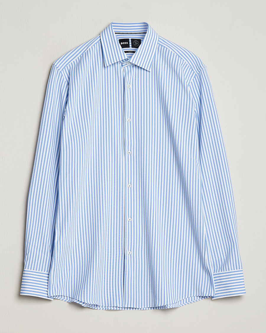 Men | Shirts | BOSS BLACK | Hank 4-Way Stretch Striped Shirt Light Blue