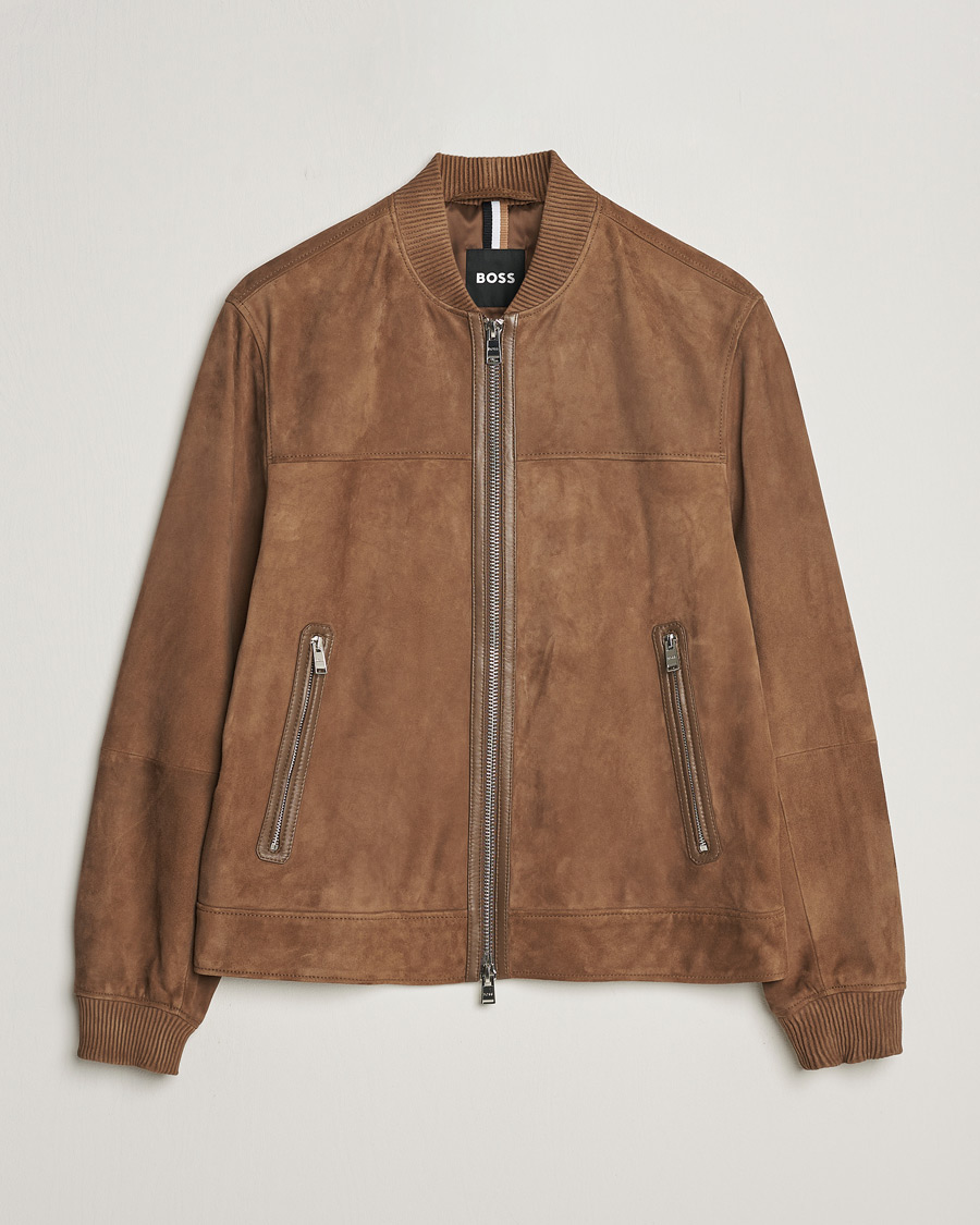 Men | Coats & Jackets | BOSS BLACK | Malbano Leather Jacket Open Brown