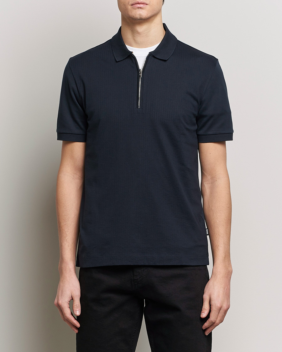 Men | Short Sleeve Polo Shirts | BOSS BLACK | Polston Half-Zip Piké Dark Blue