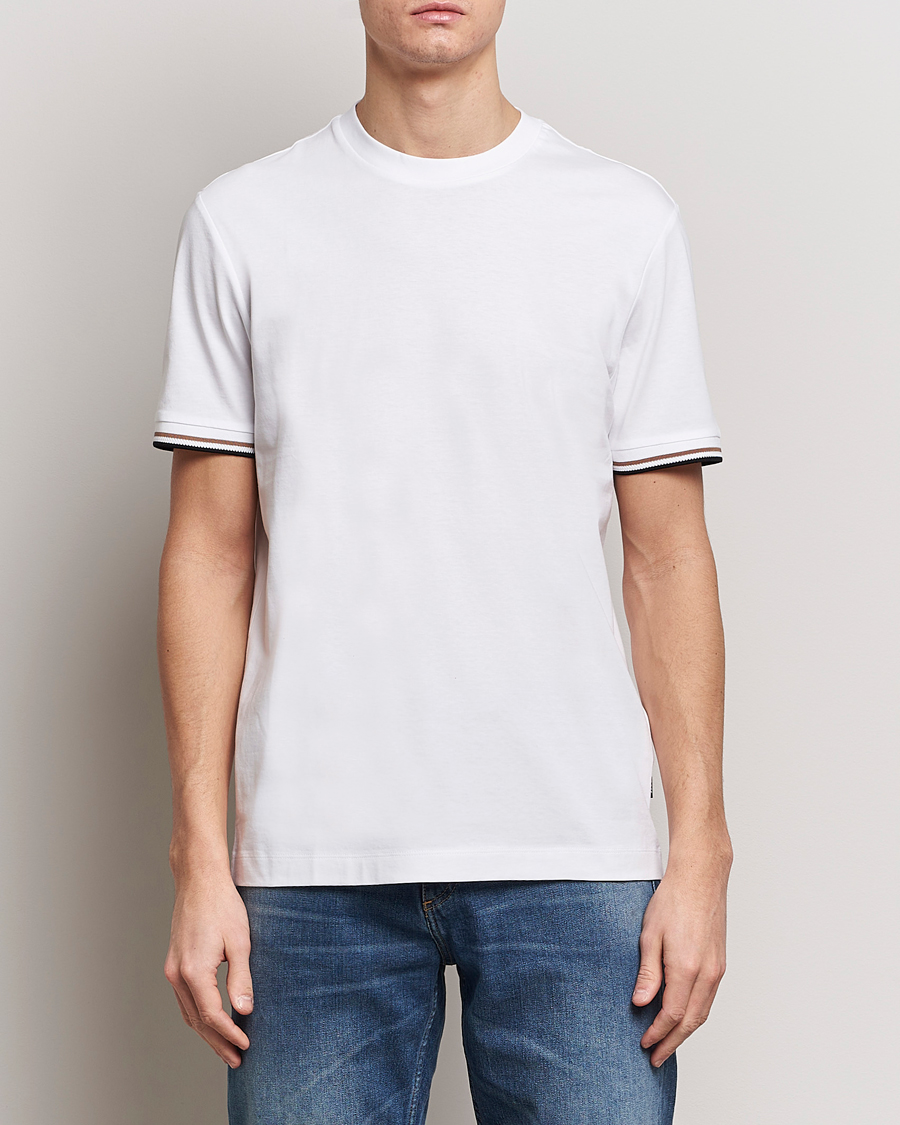 Men | Short Sleeve T-shirts | BOSS BLACK | Thompson Tipped Crew Neck T-Shirt White