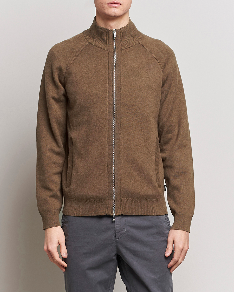 Men | Sweaters & Knitwear | BOSS BLACK | Perrone Knitted Full-Zip Open Brown